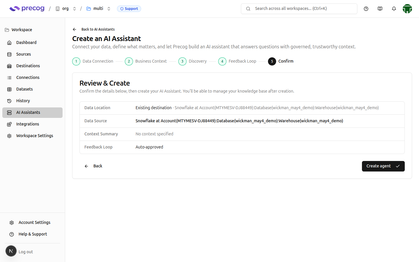 Confirm step showing review summary