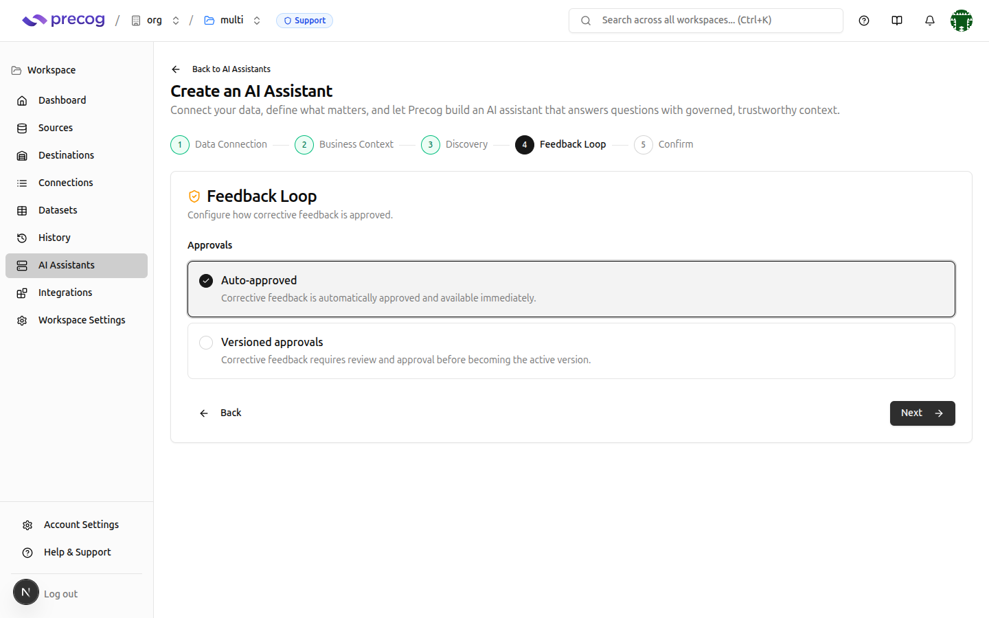 Feedback Loop step showing threshold configuration